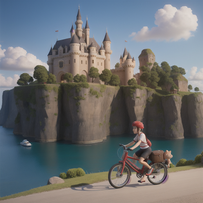 Image For Post Anime, island, bicycle, castle, car, bear, HD, 4K, AI Generated Art