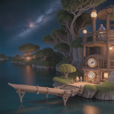 Image For Post Anime, space station, island, river, troll, clock, HD, 4K, AI Generated Art