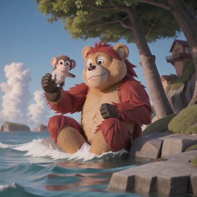 Image For Post Anime, romance, bear, monkey, ocean, troll, HD, 4K, AI Generated Art