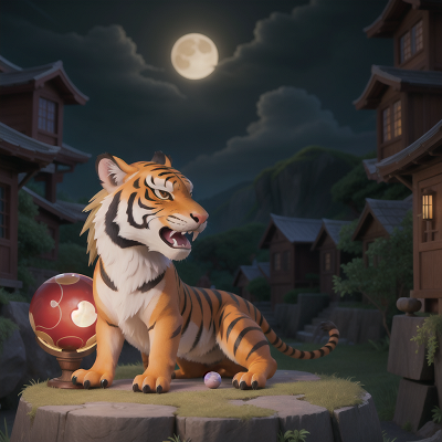 Image For Post Anime, dragon, moonlight, village, tiger, crystal ball, HD, 4K, AI Generated Art