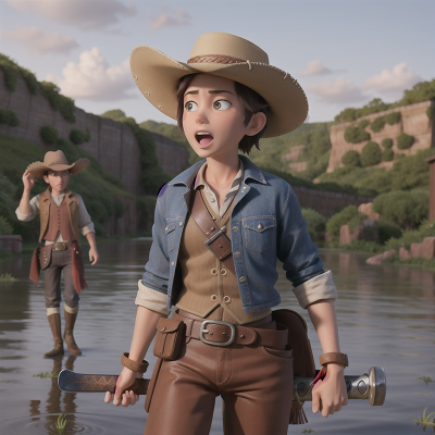 Image For Post Anime, cowboys, surprise, sword, flood, wild west town, HD, 4K, AI Generated Art