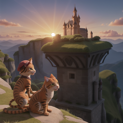 Image For Post Anime, hat, cat, sunrise, dragon, castle, HD, 4K, AI Generated Art