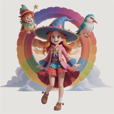 Image For Post Anime, wizard, rainbow, witch, bird, carnival, HD, 4K, AI Generated Art