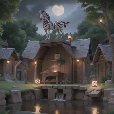 Image For Post Anime, magic portal, village, werewolf, zebra, river, HD, 4K, AI Generated Art