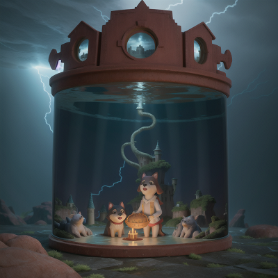 Image For Post Anime, underwater city, enchanted mirror, storm, thunder, dog, HD, 4K, AI Generated Art