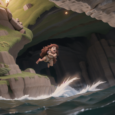 Image For Post Anime, cave, tsunami, cavemen, flying, wizard, HD, 4K, AI Generated Art