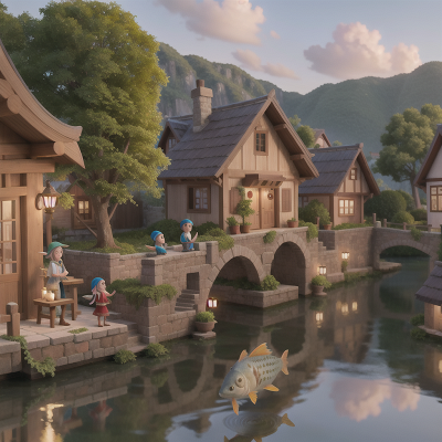 Image For Post Anime, umbrella, fish, romance, village, elf, HD, 4K, AI Generated Art