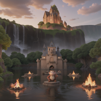 Image For Post Anime, flood, castle, lava, mechanic, monkey, HD, 4K, AI Generated Art