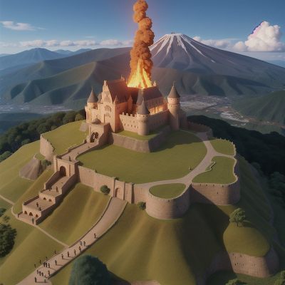 Image For Post Anime, volcano, mountains, forest, surprise, castle, HD, 4K, AI Generated Art