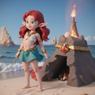 Image For Post Anime, treasure, ocean, elf, fire, beach, HD, 4K, AI Generated Art
