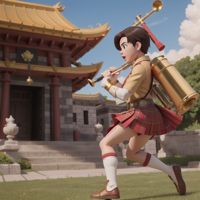 Image For Post Anime, bagpipes, golden egg, hero, trumpet, temple, HD, 4K, AI Generated Art