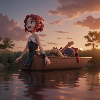 Image For Post Anime, bravery, sunset, swamp, swimming, vampire's coffin, HD, 4K, AI Generated Art