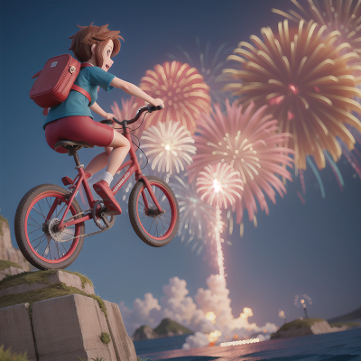 Image For Post Anime, exploring, tsunami, bicycle, jumping, fireworks, HD, 4K, AI Generated Art