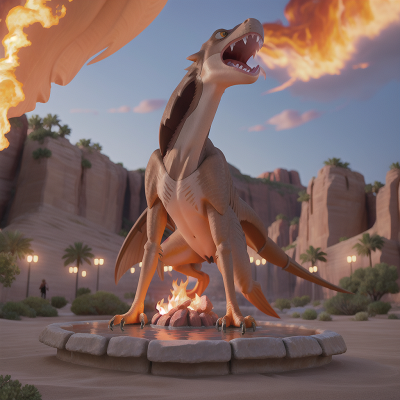 Image For Post Anime, pterodactyl, fire, desert, fountain, police officer, HD, 4K, AI Generated Art