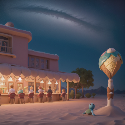 Image For Post Anime, ice cream parlor, space, desert, turtle, mermaid, HD, 4K, AI Generated Art