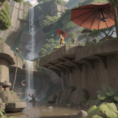 Image For Post Anime, umbrella, fighting, waterfall, wizard, jungle, HD, 4K, AI Generated Art