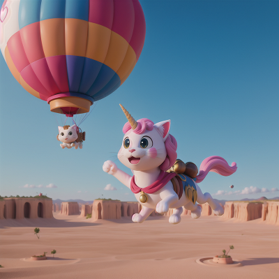 Image For Post Anime, flying, balloon, cat, desert, unicorn, HD, 4K, AI Generated Art