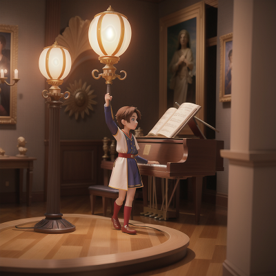 Image For Post Anime, museum, piano, bravery, sword, lamp, HD, 4K, AI Generated Art