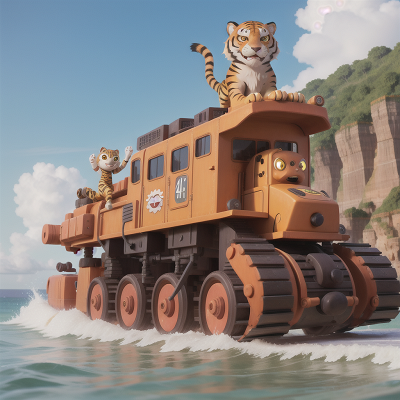Image For Post Anime, sabertooth tiger, robot, train, tower, beach, HD, 4K, AI Generated Art