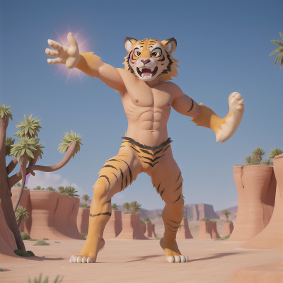 Image For Post Anime, sabertooth tiger, sasquatch, dancing, fairy dust, desert oasis, HD, 4K, AI Generated Art