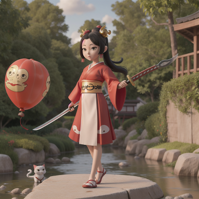 Image For Post Anime, balloon, geisha, cat, sword, fish, HD, 4K, AI Generated Art