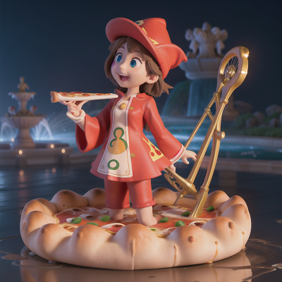 Image For Post Anime, pizza, fountain, wizard, map, harp, HD, 4K, AI Generated Art