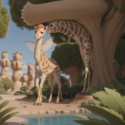 Image For Post Anime, fairy, exploring, desert oasis, yeti, giraffe, HD, 4K, AI Generated Art