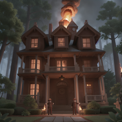 Image For Post Anime, haunted mansion, fire, firefighter, detective, forest, HD, 4K, AI Generated Art
