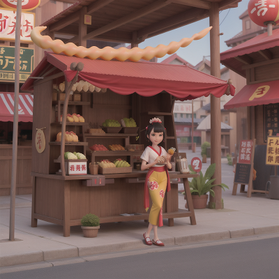 Image For Post Anime, hot dog stand, geisha, fruit market, romance, pterodactyl, HD, 4K, AI Generated Art