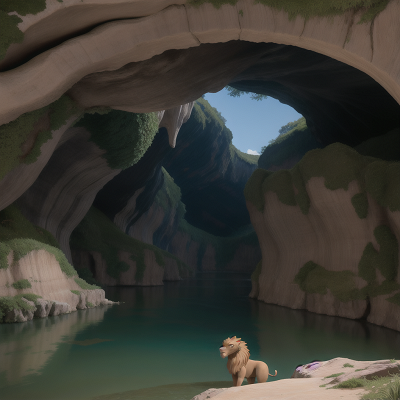 Image For Post Anime, river, cave, lion, cyborg, dragon, HD, 4K, AI Generated Art