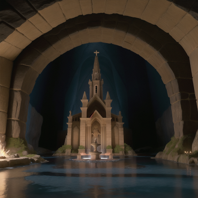 Image For Post Anime, cave, cathedral, celebrating, force field, fountain, HD, 4K, AI Generated Art
