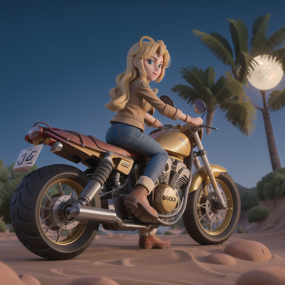 Image For Post Anime, motorcycle, time machine, golden egg, desert oasis, moonlight, HD, 4K, AI Generated Art