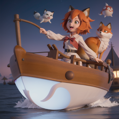 Image For Post Anime, boat, fox, villain, ghost, jumping, HD, 4K, AI Generated Art