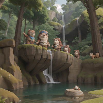 Image For Post Anime, enchanted forest, waterfall, bear, dwarf, beach, HD, 4K, AI Generated Art