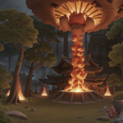 Image For Post Anime, giraffe, temple, forest, volcanic eruption, earthquake, HD, 4K, AI Generated Art