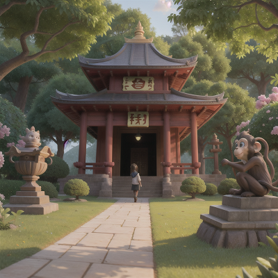Image For Post Anime, museum, temple, enchanted forest, monkey, garden, HD, 4K, AI Generated Art