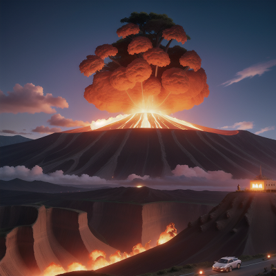Image For Post Anime, saxophone, car, volcanic eruption, futuristic metropolis, mountains, HD, 4K, AI Generated Art