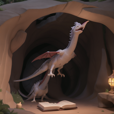 Image For Post Anime, pterodactyl, book, lamp, unicorn, cave, HD, 4K, AI Generated Art