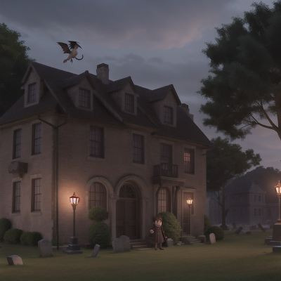 Image For Post Anime, haunted graveyard, coffee shop, chimera, flying, romance, HD, 4K, AI Generated Art
