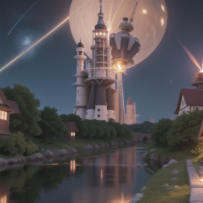 Image For Post Anime, crystal, river, rocket, tower, space station, HD, 4K, AI Generated Art