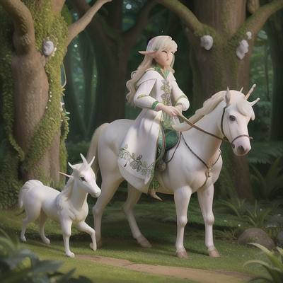 Image For Post | Anime, manga, Mystical elf-prince, long platinum blonde hair, in an ancient mystical forest, taming a majestic white unicorn, lush trees and enchanted plants around, embroidered robes with intricate runes, soft-focus and magical lighting, creating a serene and mystical ambiance - [AI Art, Blonde Hair Anime Images ](https://hero.page/examples/blonde-hair-anime-images-stable-diffusion-prompt-library)