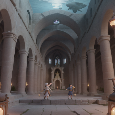 Image For Post Anime, cathedral, surprise, underwater city, ancient scroll, laughter, HD, 4K, AI Generated Art