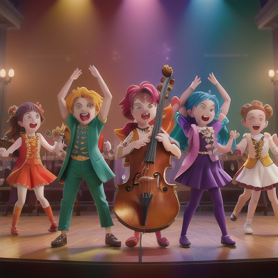 Image For Post Anime Art, Musical anime family, hair colors in a vibrant rainbow spectrum, performing together on a stage