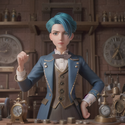 Image For Post Anime Art, Enigmatic time traveler, cascading gradient blue hair, amidst a steampunk-inspired cityscape