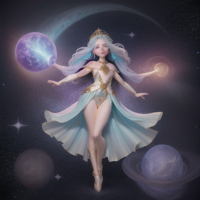 Image For Post Anime Art, Ancient celestial dancer, pale blue flowing hair, dancing across outer space