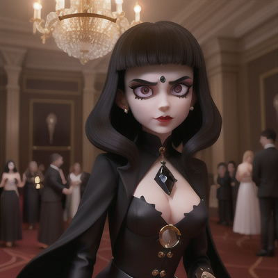 Image For Post Anime Art, Enigmatic mind-controller, silky black hair framing their face, in a posh ballroom