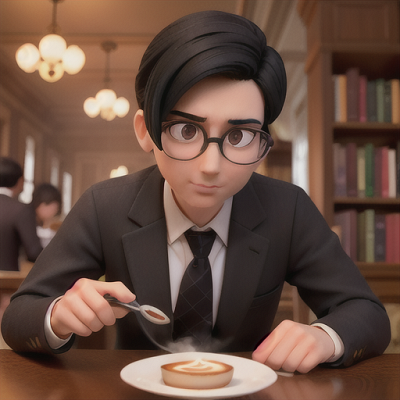 Image For Post | Anime, manga, Perceptive detective, slick black hair and glasses, in a cozy bookstore cafe, solving a mysterious case, steaming cappuccino and a pile of references on the table, casual suit with a checked tie, clean and minimalistic anime style, intellectual and intriguing atmosphere - [AI Art, Anime Reading Theme ](https://hero.page/examples/anime-reading-theme-stable-diffusion-prompt-library)
