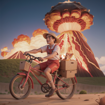 Image For Post Anime, pizza, king, volcanic eruption, farmer, bicycle, HD, 4K, AI Generated Art