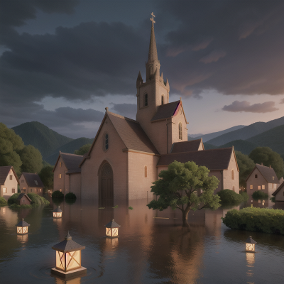 Image For Post Anime, village, flood, cathedral, anger, drought, HD, 4K, AI Generated Art