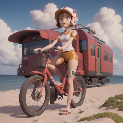 Image For Post Anime, bicycle, robot, train, beach, drought, HD, 4K, AI Generated Art